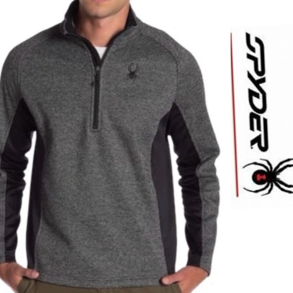 NWT Spyder Men’s Size Medium Gray/Black Outbound 1/4 Zip Pullover Sweater